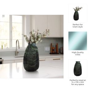 ELROYBEACH GREEN GLASS VASE 20 (IN) 9
