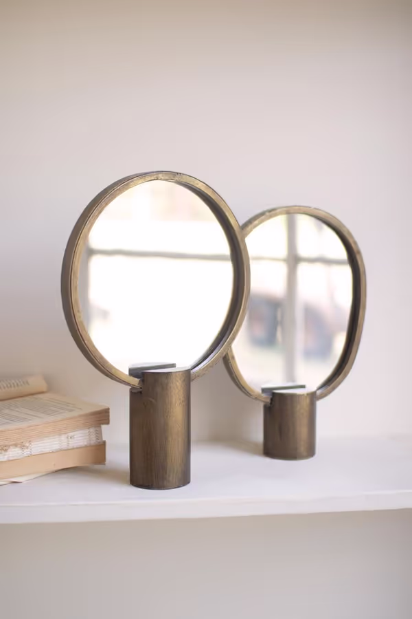 Set of 2 Antique Gold Tabletop Mirrors