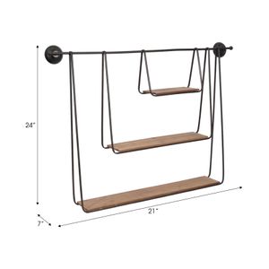 METAL/WOOD 29" 3-TIER HANGING WALL SHELF, BROWN 9