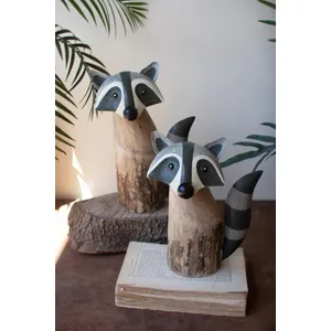 Set of 2 Recycled Wood and Iron Raccoons 2