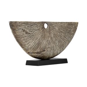 METAL,11",CORRUGATED HALF CIRCLE SCULPTURE,IVORY 2
