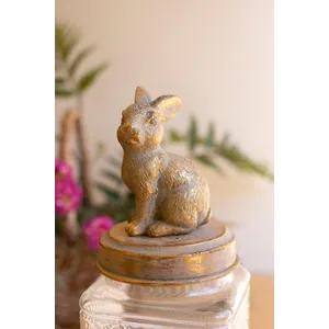 Set of 2 Resin and Glass Rabbit Canisters 4