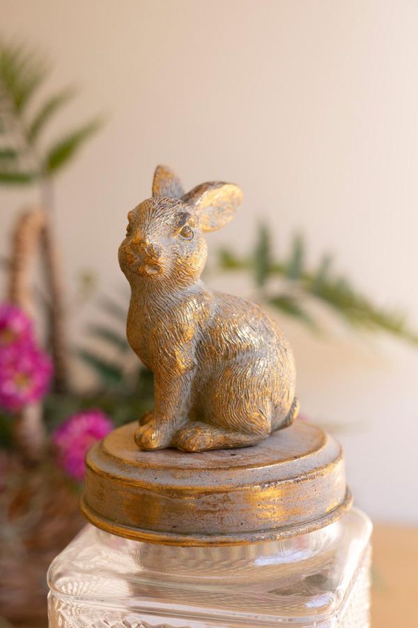 Set of 2 Resin and Glass Rabbit Canisters