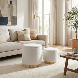 CALRUN SET OF 2 WHITE OTTOMANS 20 (IN) 2