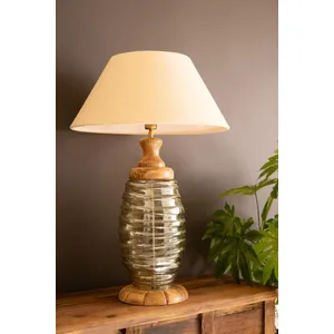 Glass and Wood Table Lamp Base with Fabric Shade 2