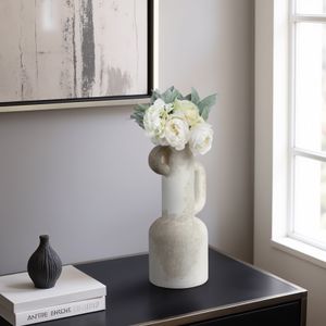 19" ASYMMETRICAL EARED TERRACOTTA VASE, WHITE 2