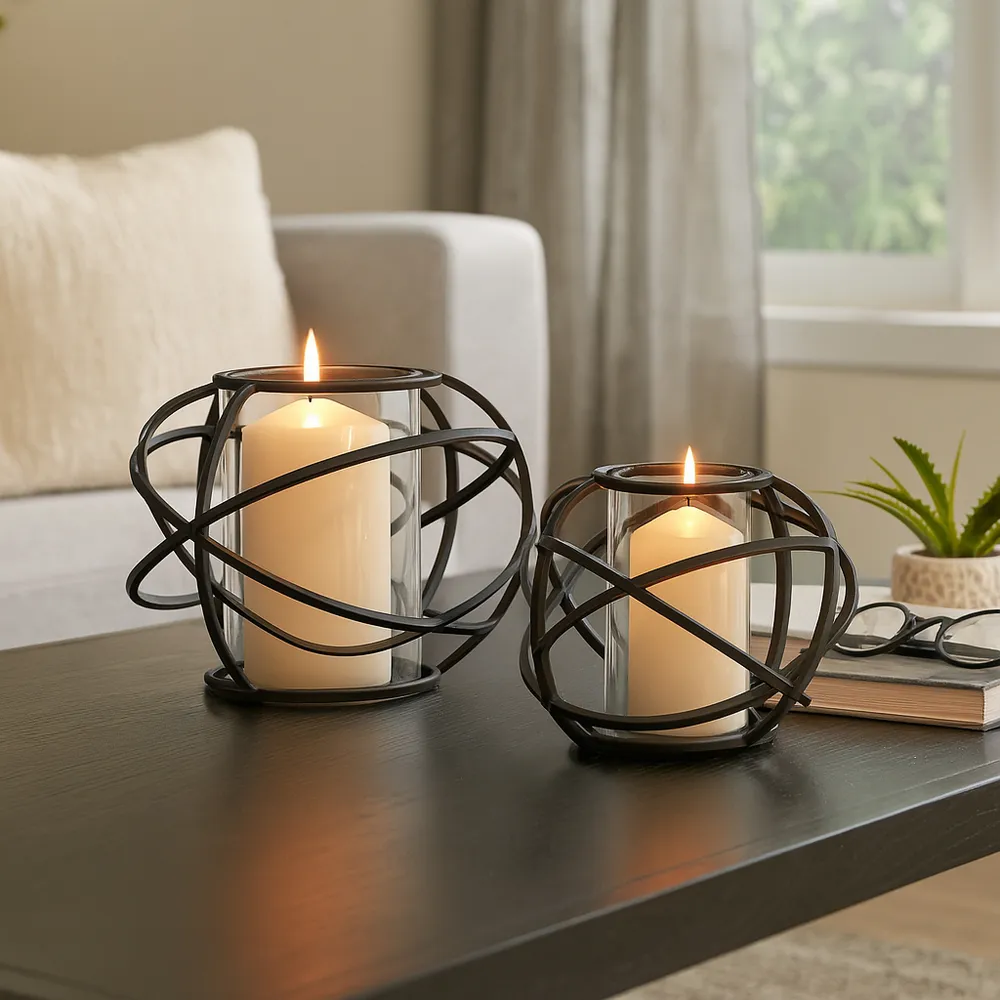 HARMONWICK SET OF 2 BLACK CANDLE HOLDER 6 (IN)