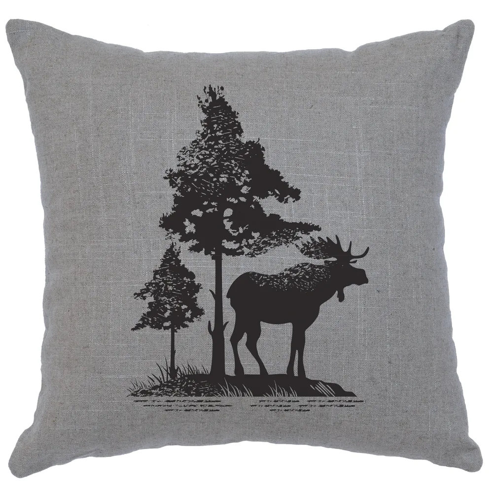 Image Pillow - Moose Tree - Linen Gray