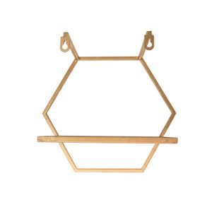 S/3 METAL/WOOD HEXAGON WALL SHELVES, GOLD 3