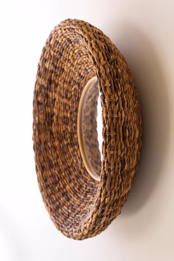 Round Banana Fiber Framed Mirror