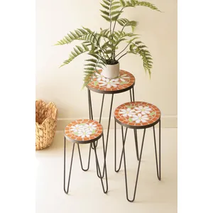 Set of 3 Nesting Mosaic Tile Tables with Metal Bases 1
