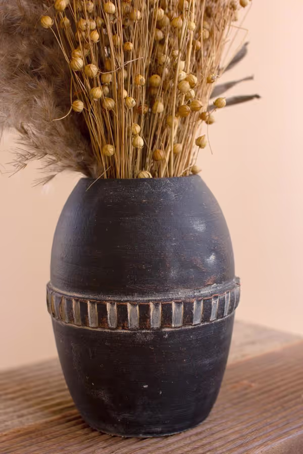 Set of 5 Modern Black Clay Vases