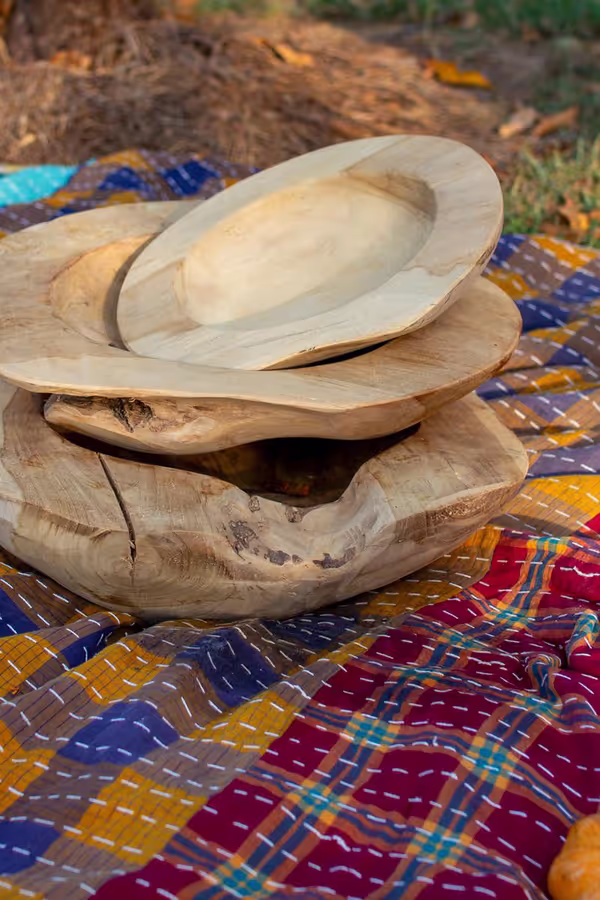 Set of 3 Rustic Teakwood Bowls