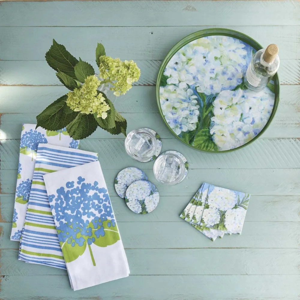 White Hydrangeas Round Lacquer Serving Tray