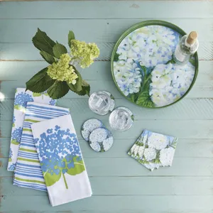 White Hydrangeas Round Lacquer Serving Tray 3