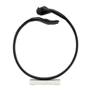 METAL,15" HAND RING ON BASE SCULPT ,BLACK/WHITE 1
