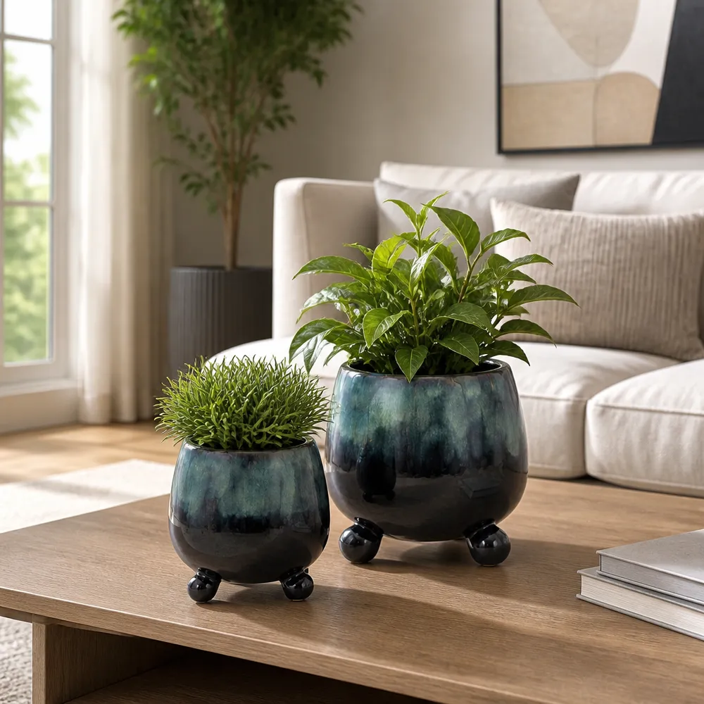 SUTTONOAK SET OF 2 BLUE PLANTER 8 (IN)