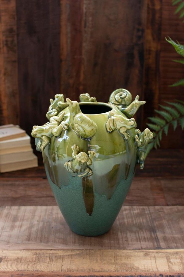 Ceramic Frogs and Snails Vase