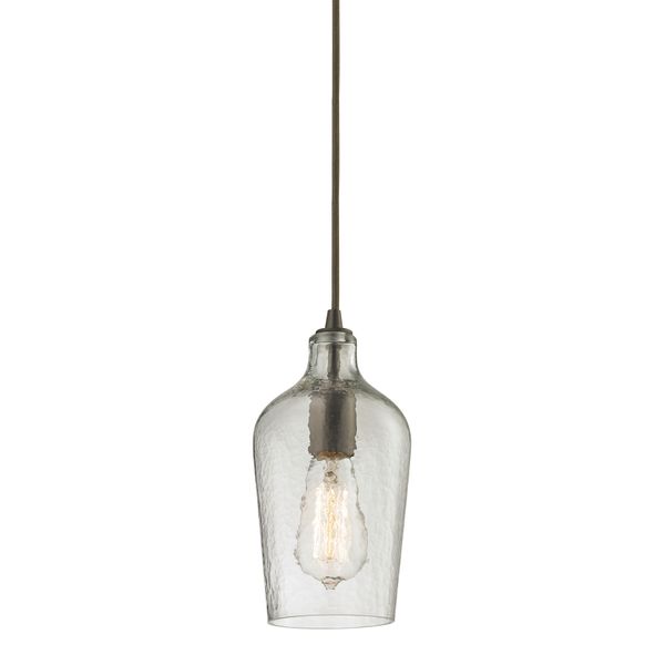 Hammered Glass 5'' Wide 1-Light Mini Pendant - Oil Rubbed Bronze with Clear