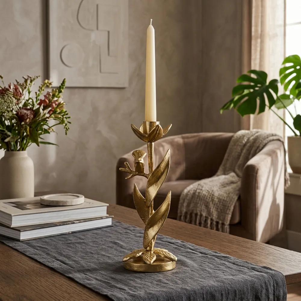 HOLLYMOOR GOLD CANDLE HOLDER 11 (IN)