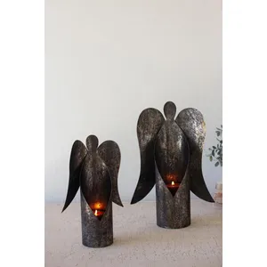 Set of 2 Rustic Metal Angel Candle Holders 5