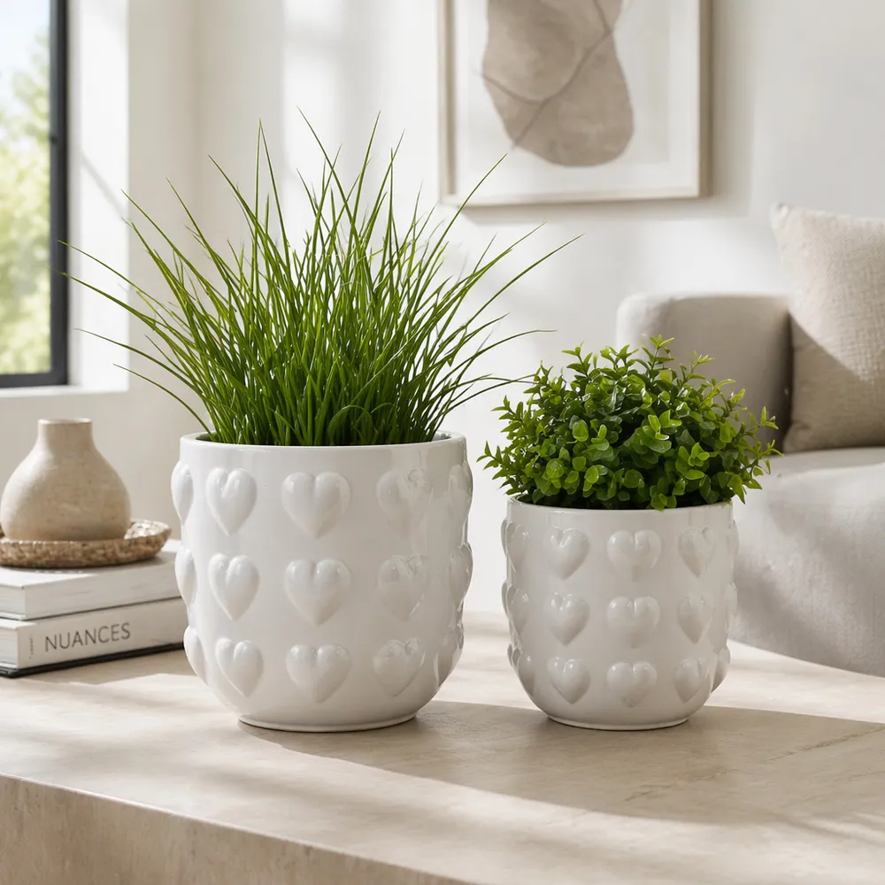 DRAPEROAK SET OF 2 WHITE PLANTER 7 (IN)