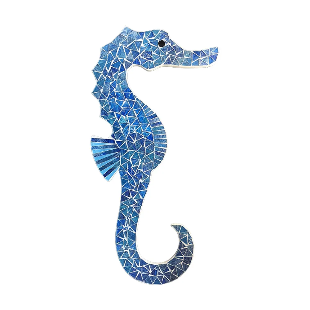 31-1/2" BLUE MOSAIC SEAHORSE PLAQUE
