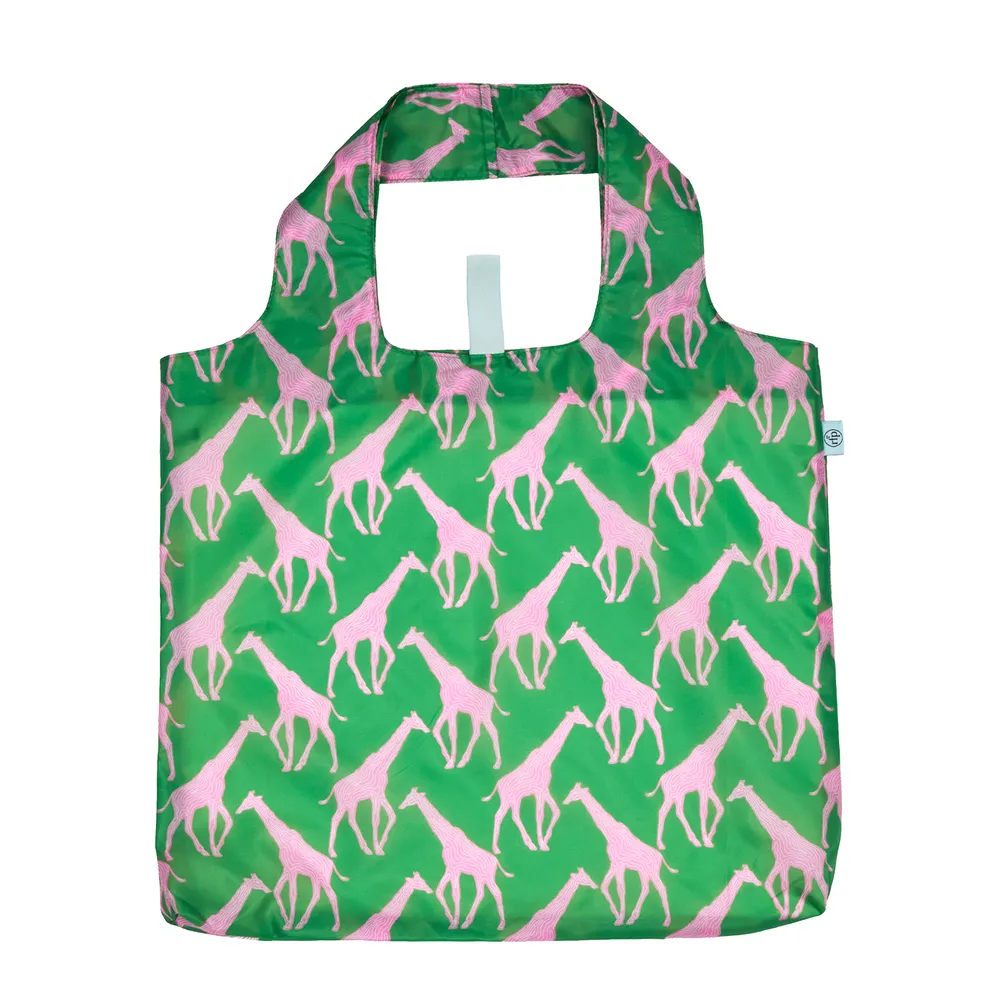 Giraffe Pink & Green blu Reusable Shopping Bag