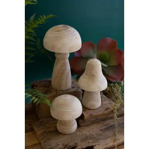 Set of 3 Natural Wood Mushrooms 2