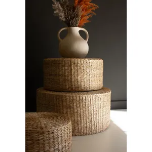 Set of 3 Round Natural Seagrass Risers 3