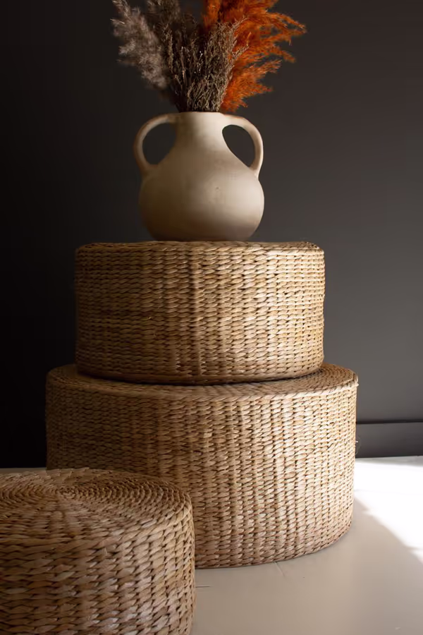 Set of 3 Round Natural Seagrass Risers