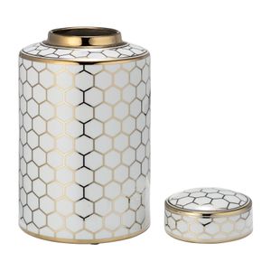 CER, 12" HONEYCOMB JAR W/ LID, GOLD 4