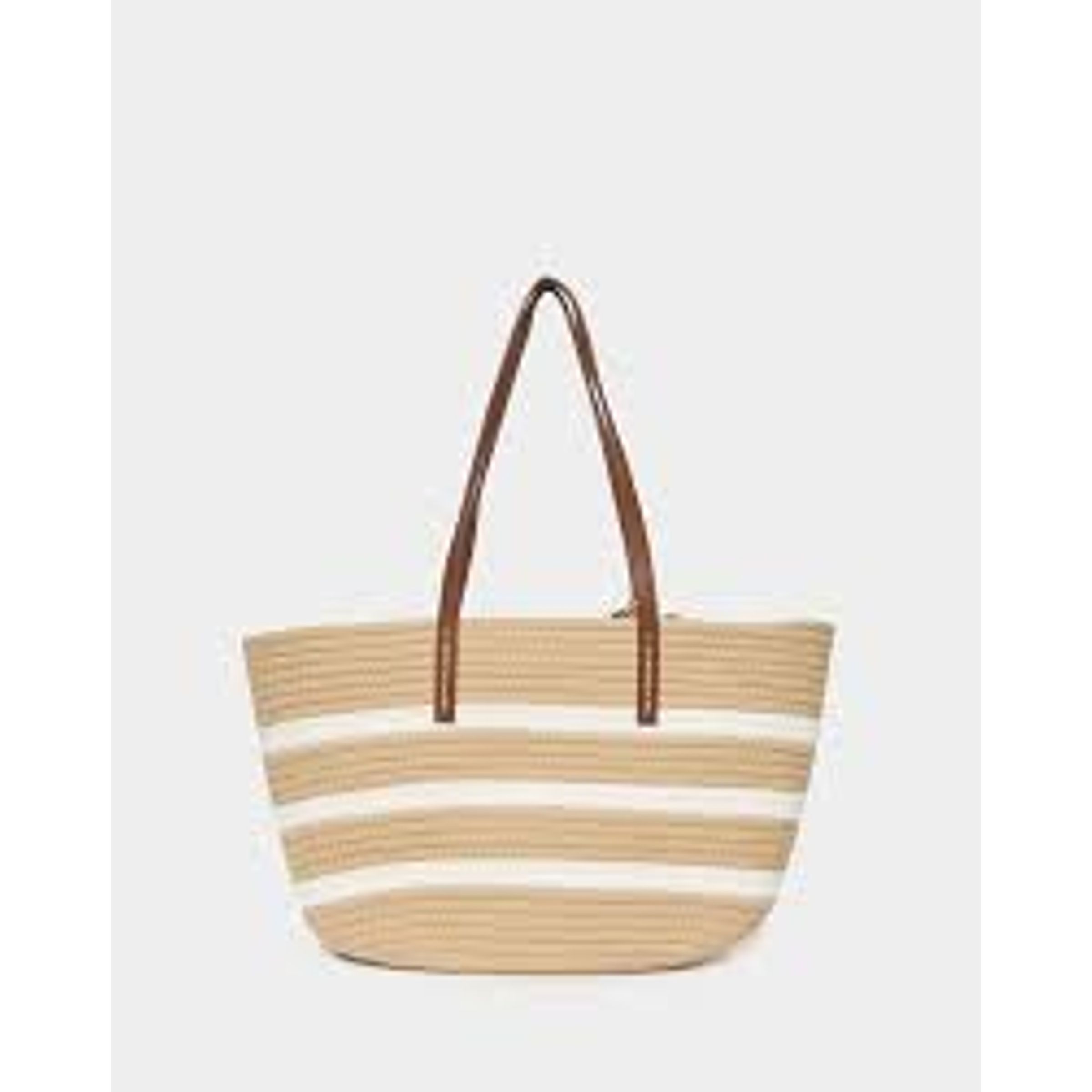 JUTE STRIPE HIP BAG W ROPE STRAP & COCONUT - SEAFOAM