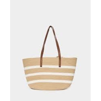 JUTE STRIPE HIP BAG W ROPE STRAP & COCONUT - SEAFOAM