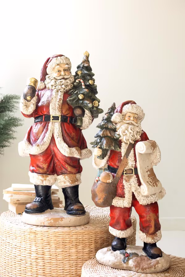 Traditional Faux Concrete Santa with Bell
