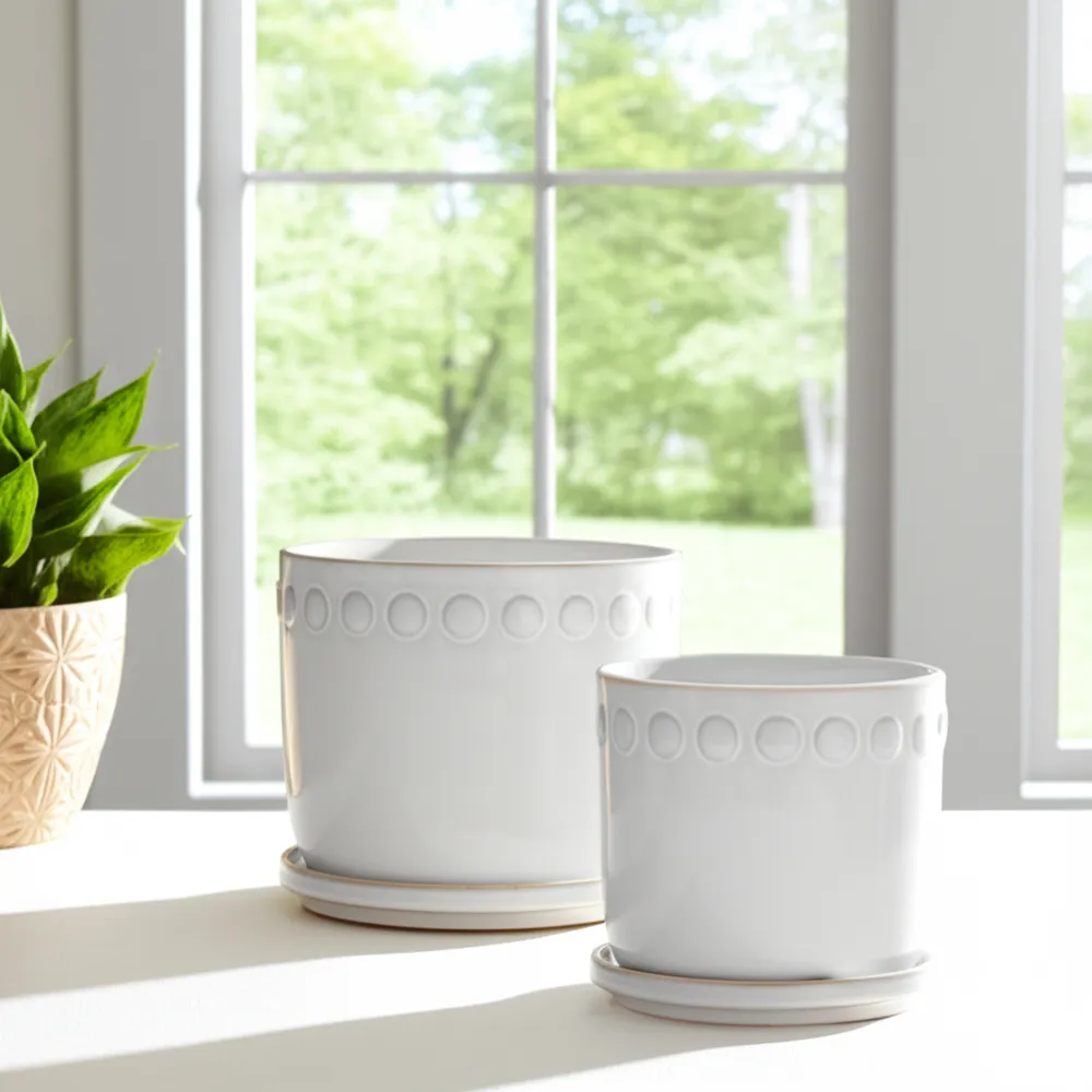 LINTONMORE SET OF 2 WHITE PLANTER 8 (IN)