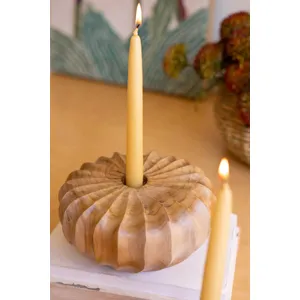 Set of 2 Carved Teakwood Pumpkins Taper Candleholders 4