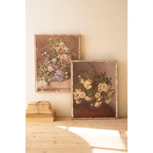 Set of 2 Floral Paintings on Burlap 1