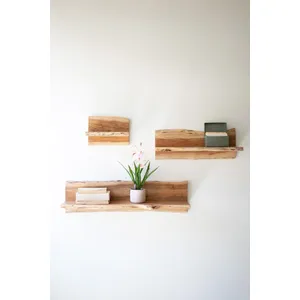 Set of 3 Live-Edge Acacia Wood Floating Shelves 2