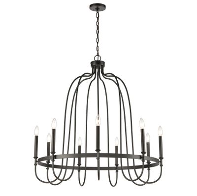 Wickshire 34″ Wide 9-Light Chandelier - Matte Black