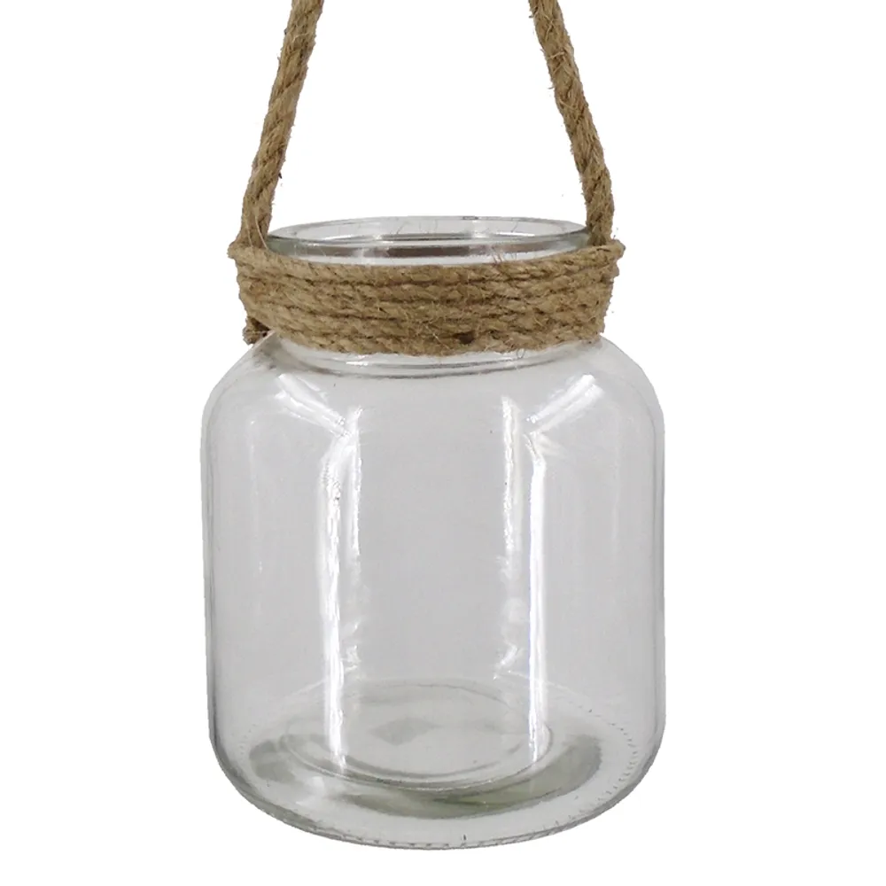 6-1/2" GLASS JUG W/ROPE HANDLE