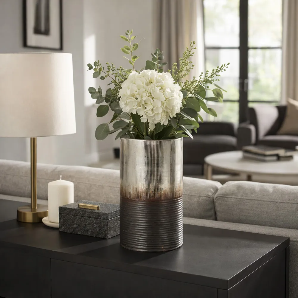 ARLOROSE SILVER GLASS VASE 9 (IN)