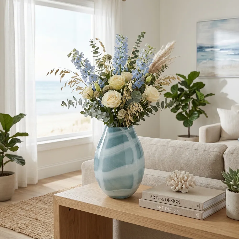PEARLCREST BLUE GLASS VASE 13 (IN)