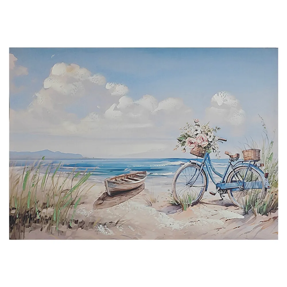 35-1/2" BIKE AND BOAT ON BEACH CANVAS