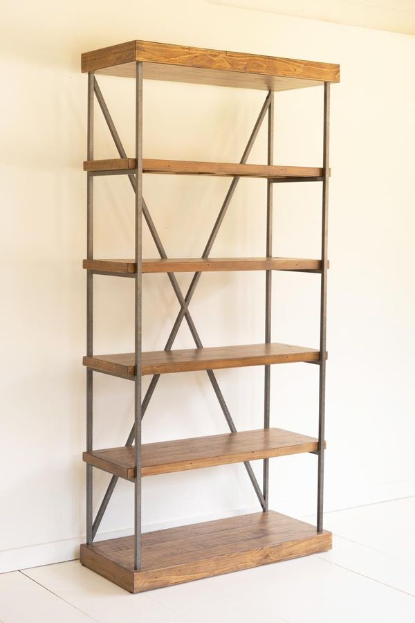 Narrow Wood and Metal Display Shelf