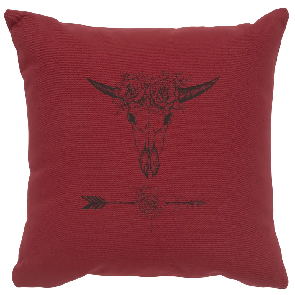 Image Pillow - Bull and Flowers - Cotton Brick