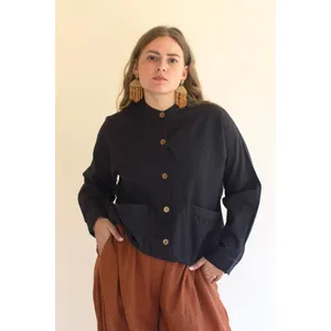 Lightweight Button-Front Bomber Jacket with Front Pockets / Midnight 2