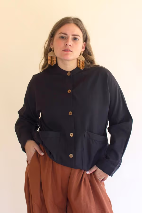 Lightweight Button-Front Bomber Jacket with Front Pockets / Midnight