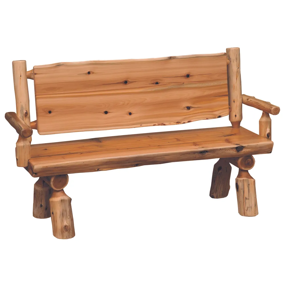 Cedar Log 4-foot Bench with Solid Back and Arms - Coffee