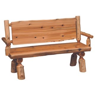 Cedar Log 4-foot Bench with Solid Back and Arms - Coffee